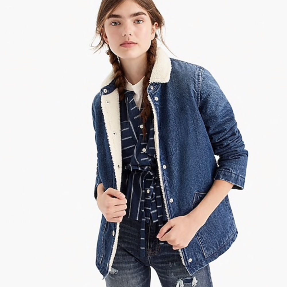 J Crew Denim Sherpa Lined Swing Jacket NEW - Picture 5 of 7